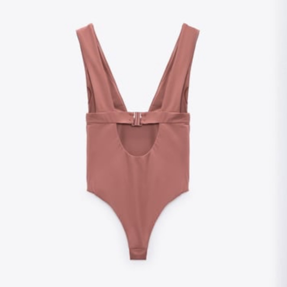 Zara Pleated Swim Suit Dark Pink - one piece cheeky - Picture 4 of 6
